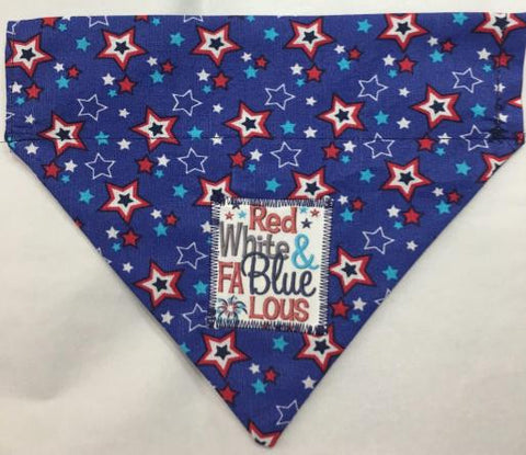 4th of July Reversible Through the Collar  Dog Bandana red white and fablueous